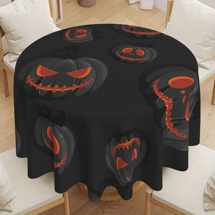 Halloween Table Cloth Demon Pumpkin Print Dark Style Round Shape Easy Care Table Protection Banquets Party Decoration Image 3