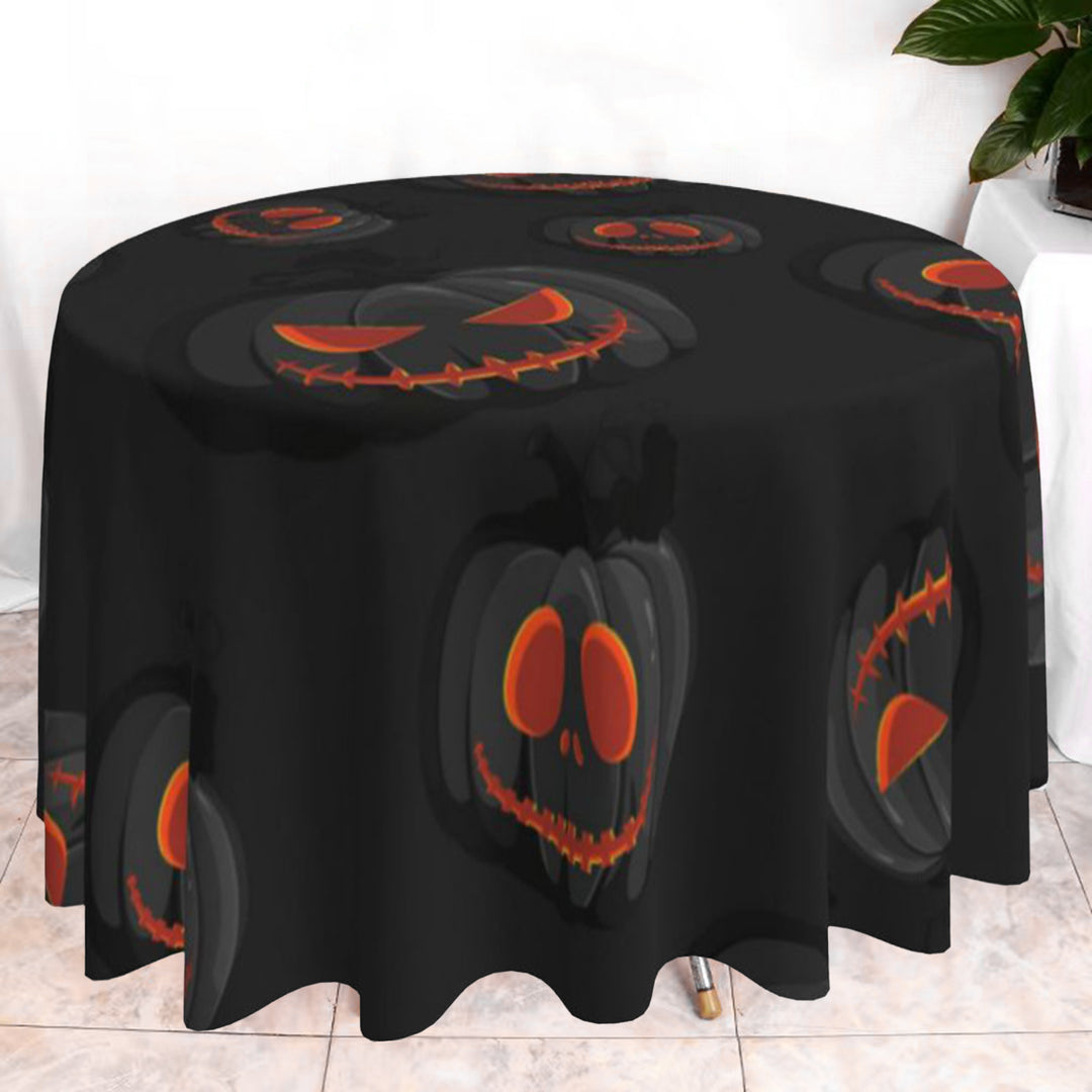 Halloween Table Cloth Demon Pumpkin Print Dark Style Round Shape Easy Care Table Protection Banquets Party Decoration Image 4