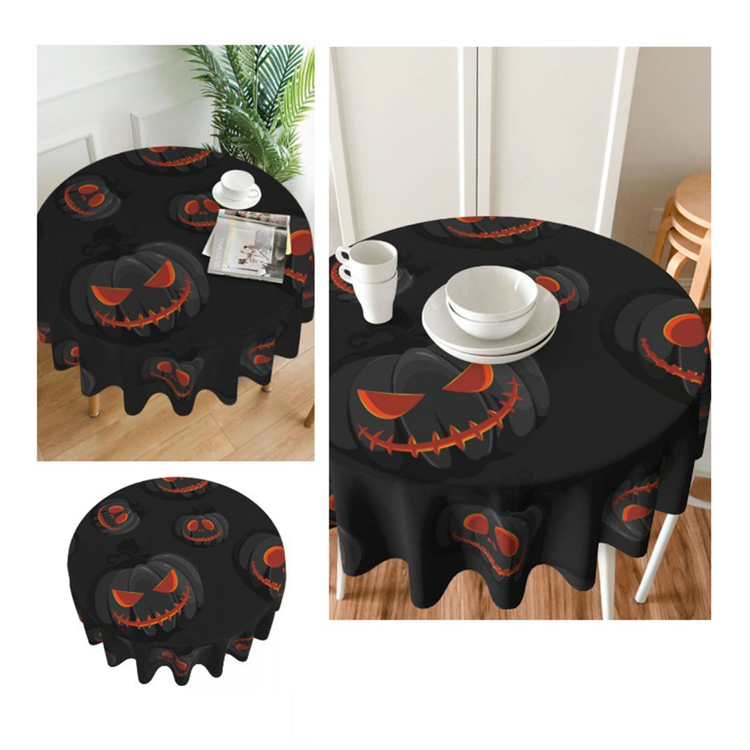 Halloween Table Cloth Demon Pumpkin Print Dark Style Round Shape Easy Care Table Protection Banquets Party Decoration Image 7