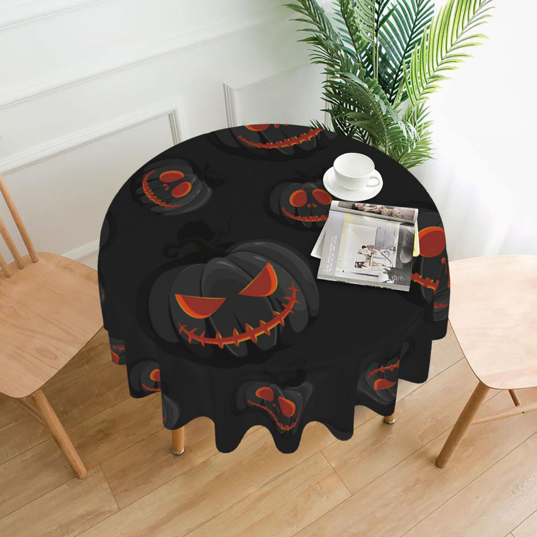 Halloween Table Cloth Demon Pumpkin Print Dark Style Round Shape Easy Care Table Protection Banquets Party Decoration Image 8