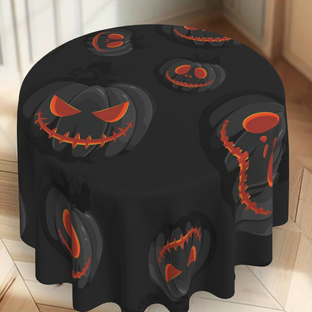 Halloween Table Cloth Demon Pumpkin Print Dark Style Round Shape Easy Care Table Protection Banquets Party Decoration Image 9