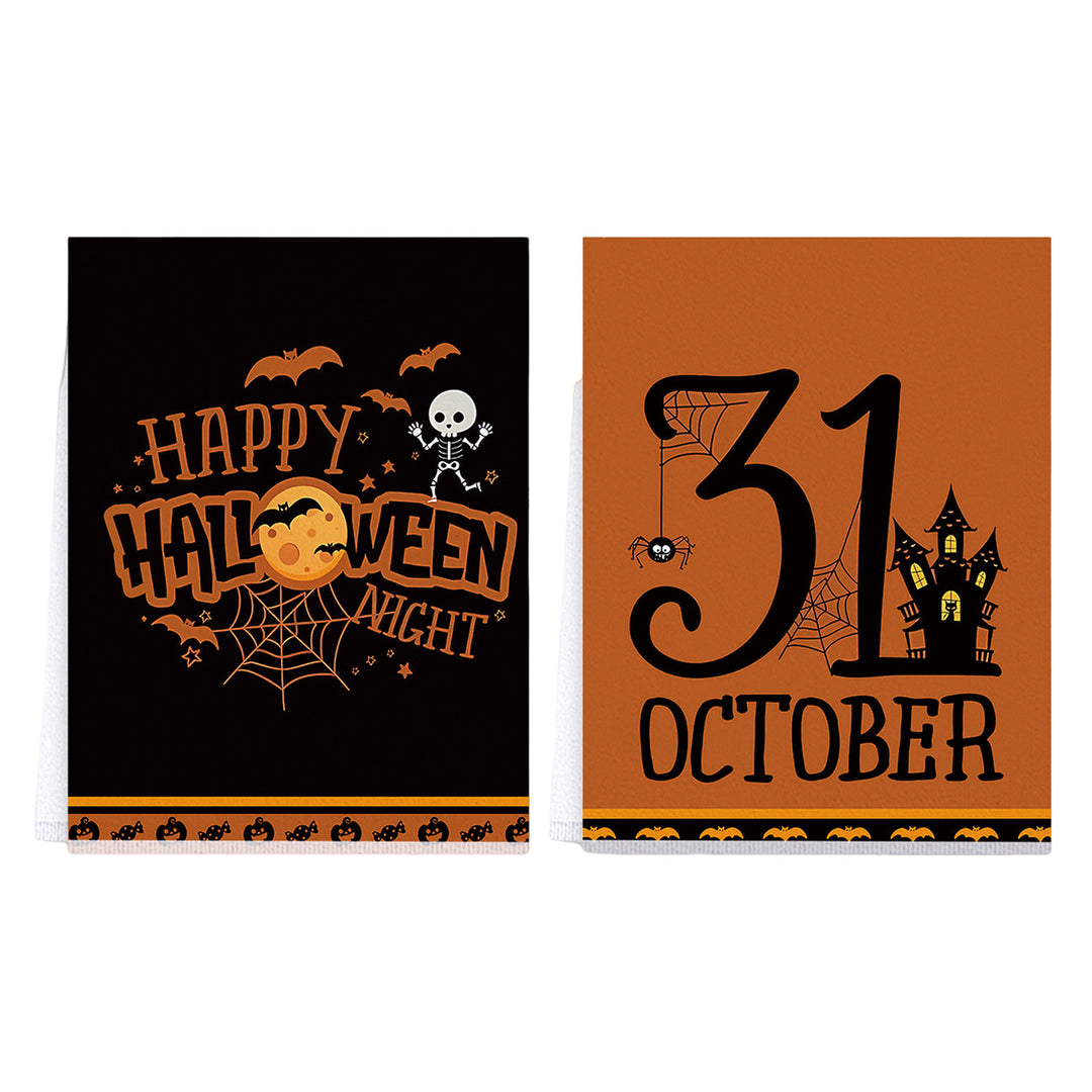 2Pcs Halloween Dish Towels Halloween Bat Pumpkin Kitchen Dish Towels Microfiber Efficient Water Absorption Kitchen Towel Image 4