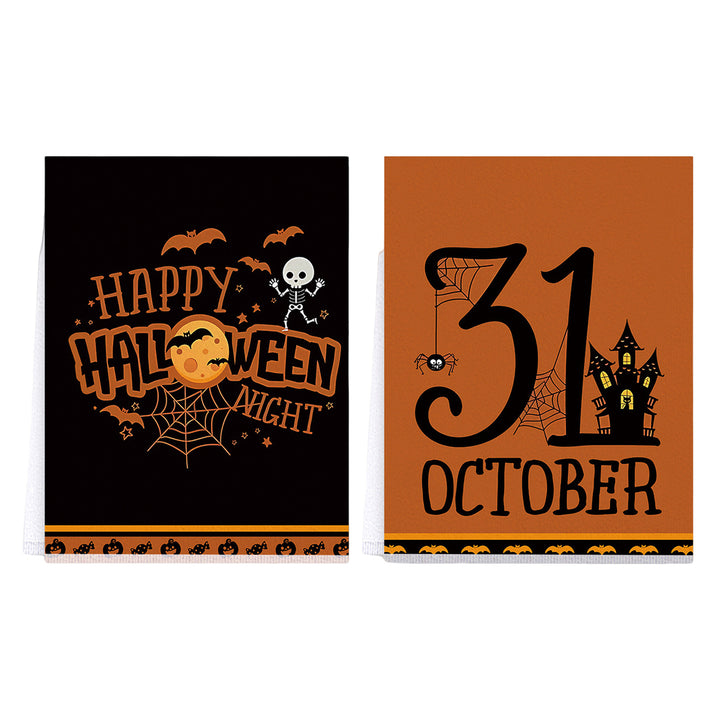 2Pcs Halloween Dish Towels Halloween Bat Pumpkin Kitchen Dish Towels Microfiber Efficient Water Absorption Kitchen Towel Image 4