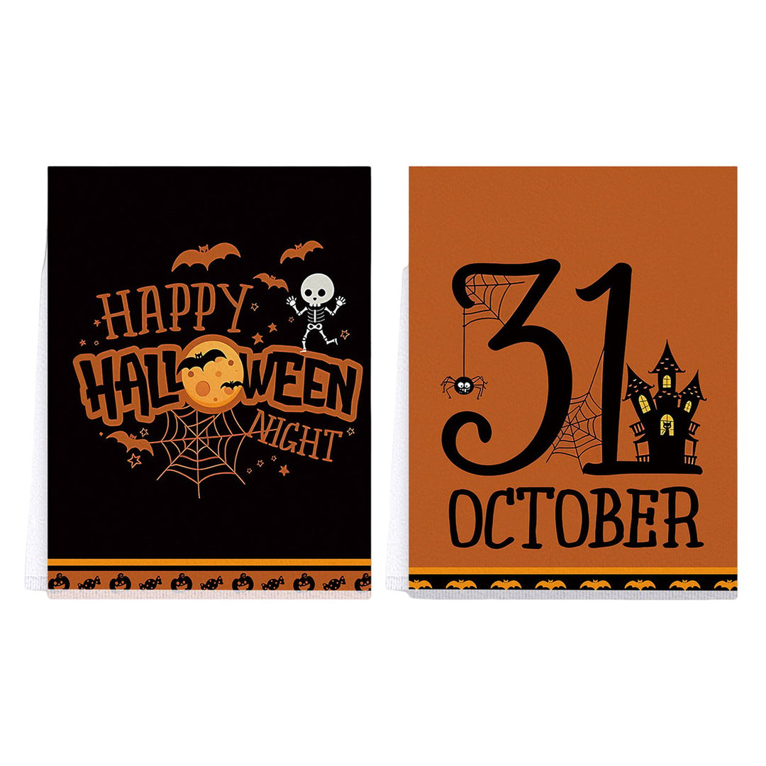 2Pcs Halloween Dish Towels Halloween Bat Pumpkin Kitchen Dish Towels Microfiber Efficient Water Absorption Kitchen Towel Image 1