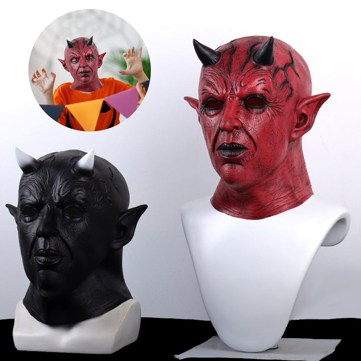 Devil Face Cushion Halloween Cosplay Prop Scary Horror Headgear with Horns Creepy Latex Party Costume Accessory for Image 1