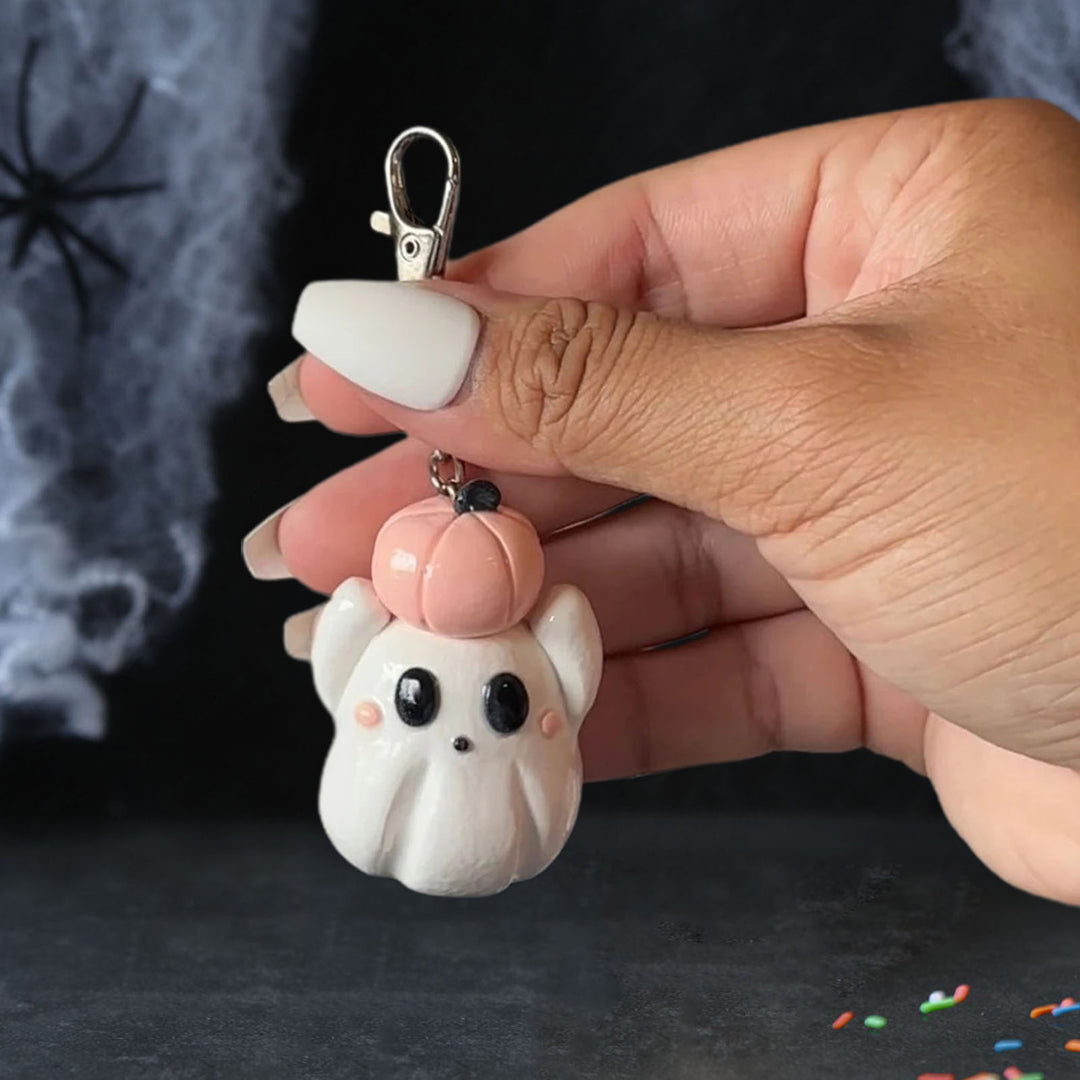 Halloween Pumpkin Ghost Keychain Resin Cartoon White Ghost Hanging Decoration Ornament DIY Backpack Handbag Pendant Image 11