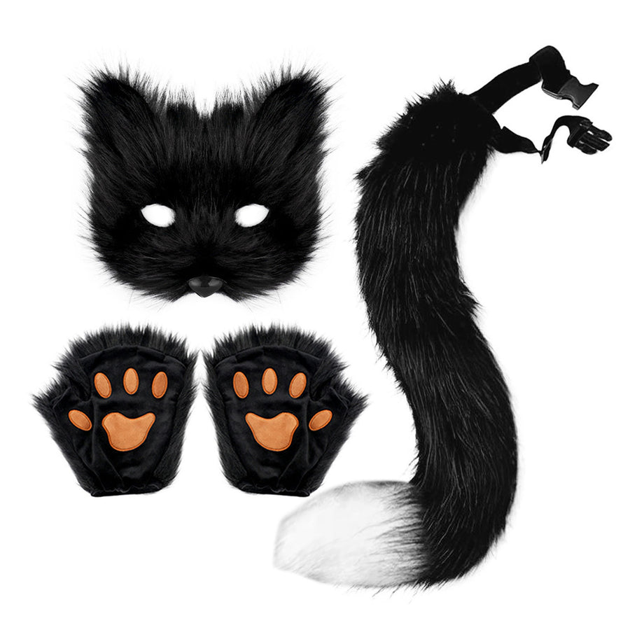 Fox Face Cushion Faux Fox Half Face Cushion with Tail Gloves Masquerade Halloween Cosplay Party Costume Accessory for Image 1