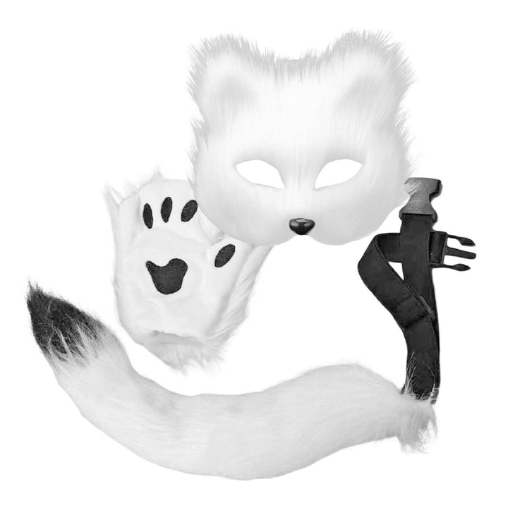 Fox Face Cushion Faux Fox Half Face Cushion with Tail Gloves Masquerade Halloween Cosplay Party Costume Accessory for Image 1