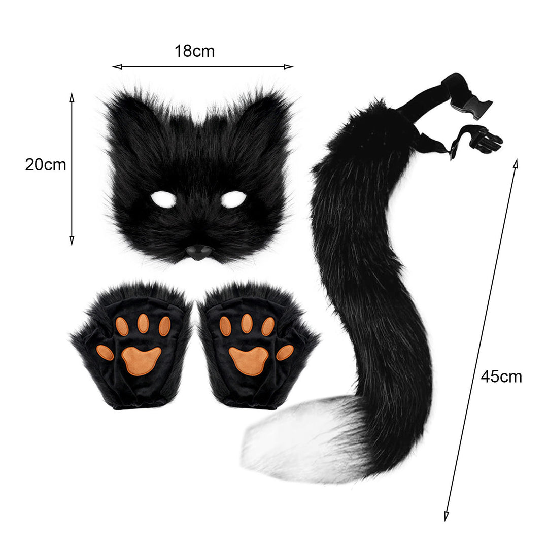 Fox Face Cushion Faux Fox Half Face Cushion with Tail Gloves Masquerade Halloween Cosplay Party Costume Accessory for Image 7