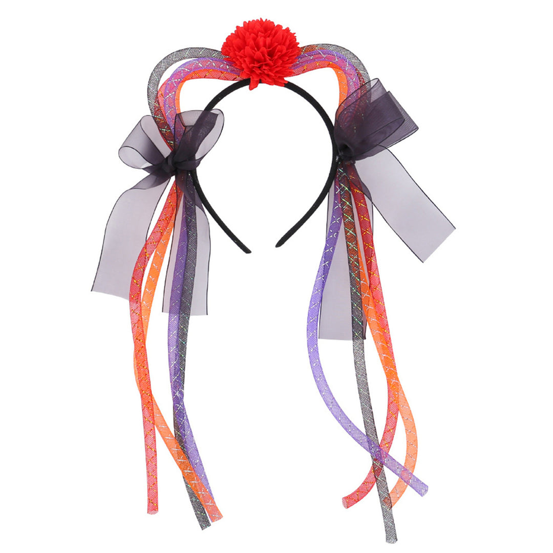 Cat Ear Headband Halloween Gauze Headband with Colorful Ribbons Women Cat Ear Hair Accessories for Halloween Costume Image 4