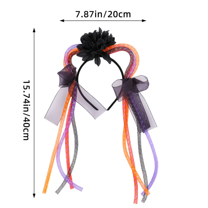 Cat Ear Headband Halloween Gauze Headband with Colorful Ribbons Women Cat Ear Hair Accessories for Halloween Costume Image 8