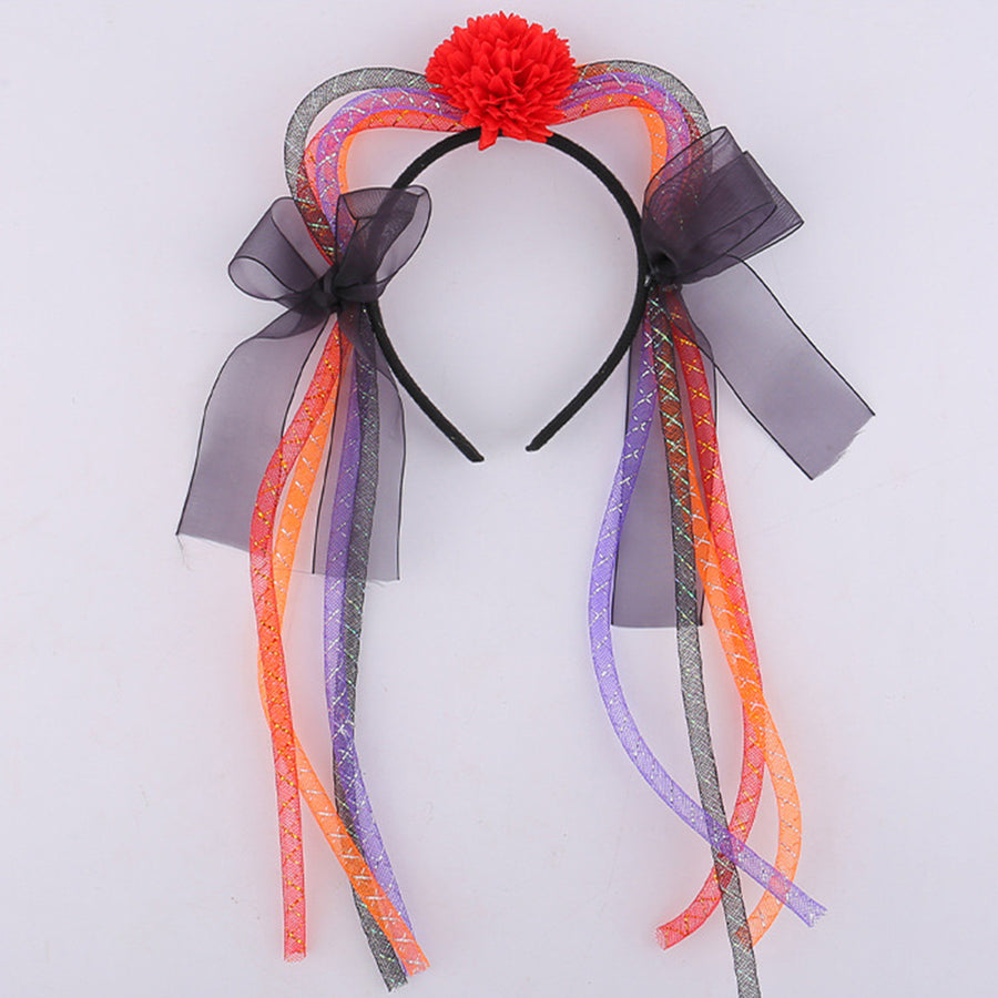 Cat Ear Headband Halloween Gauze Headband with Colorful Ribbons Women Cat Ear Hair Accessories for Halloween Costume Image 1