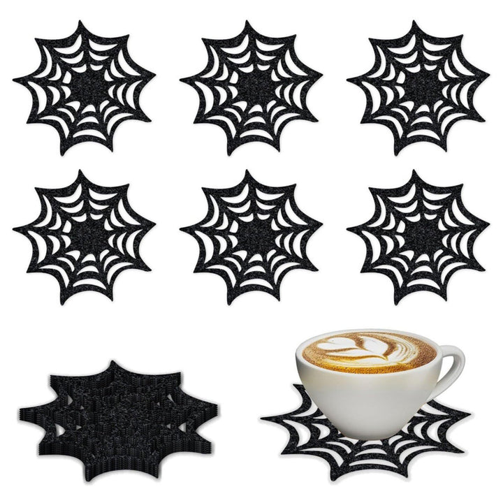 6Pcs Spider Web Felt Coasters Non-Slip Heat Resistant Table Mats for Halloween Home Kitchen Office Reliable Halloween Image 1