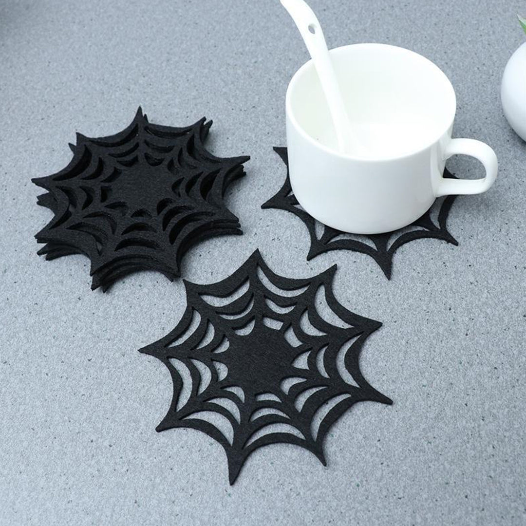 6Pcs Spider Web Felt Coasters Non-Slip Heat Resistant Table Mats for Halloween Home Kitchen Office Reliable Halloween Image 12