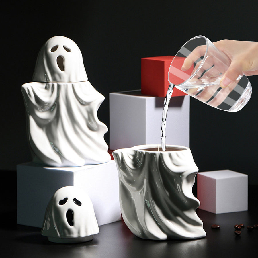 Ceramic Ghost Mug Halloween White Ghost Cup Multi-Purpose Desktop Decor Ghost Shaped Mug for Festival Gifts Home Office Image 1