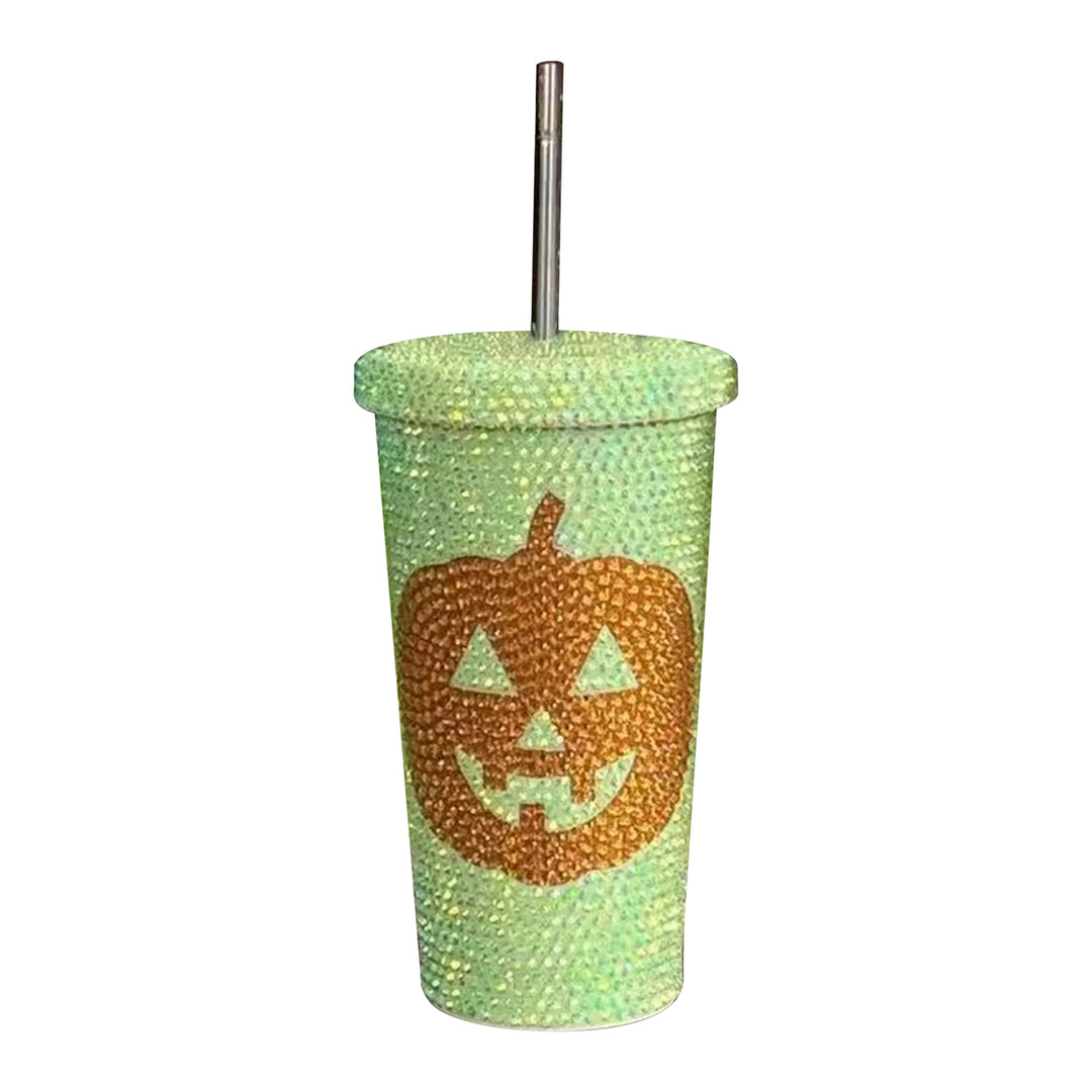 Halloween Vacuum Cup 500ml Bling Rhinestone Stainless Steel Insulated Tumbler with Lid And Straw Pumpkin Head Design Hot Image 4