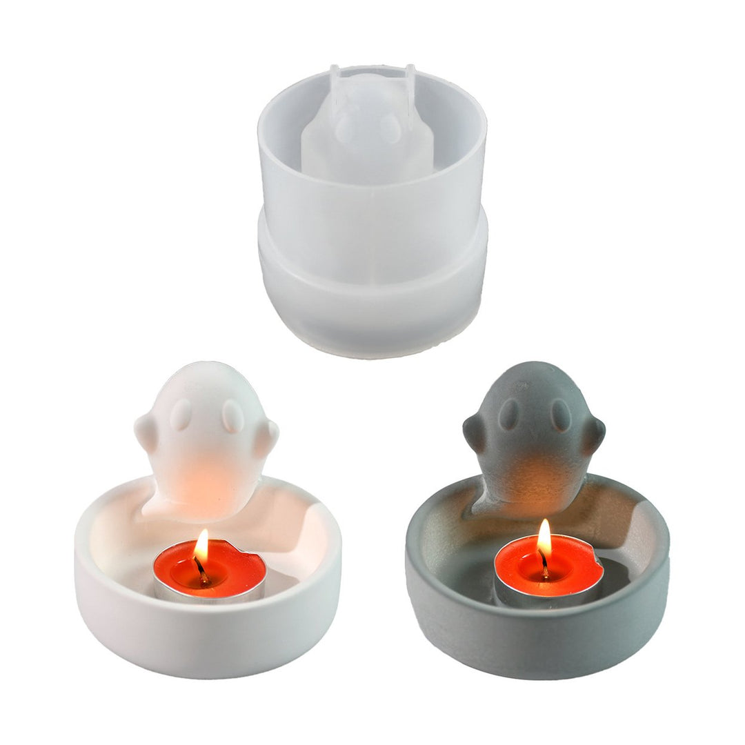 Candle Holder Silicone Mold Easy Release Halloween Ghost Tealight Candle Holder Mould Reusable DIY Resin Casting Mould Image 1