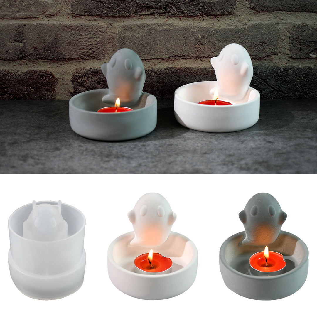 Candle Holder Silicone Mold Easy Release Halloween Ghost Tealight Candle Holder Mould Reusable DIY Resin Casting Mould Image 2