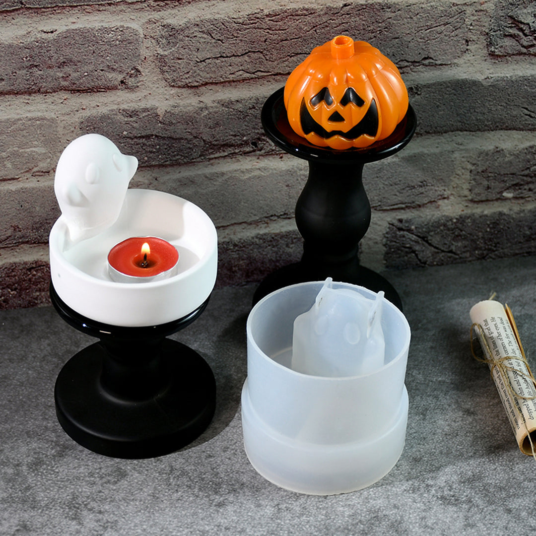 Candle Holder Silicone Mold Easy Release Halloween Ghost Tealight Candle Holder Mould Reusable DIY Resin Casting Mould Image 3