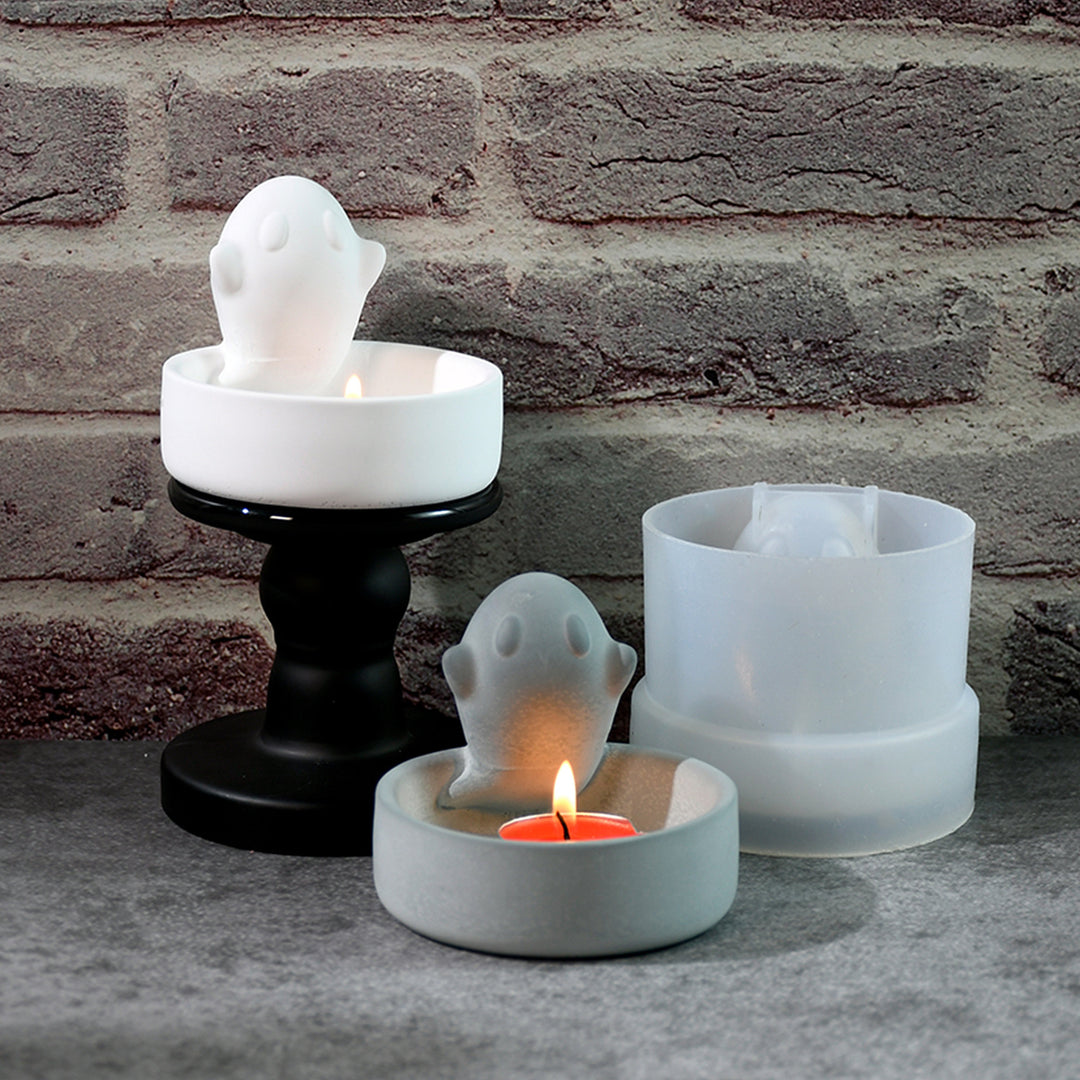 Candle Holder Silicone Mold Easy Release Halloween Ghost Tealight Candle Holder Mould Reusable DIY Resin Casting Mould Image 4