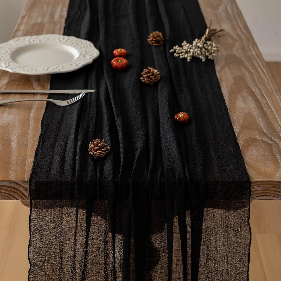 Wedding Party Table Runner Gauze Halloween Style Pleated Pure Black Stain-Proof Reusable Table Protection Decor Prom Image 4