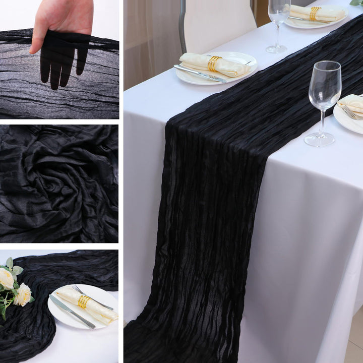 Wedding Party Table Runner Gauze Halloween Style Pleated Pure Black Stain-Proof Reusable Table Protection Decor Prom Image 7