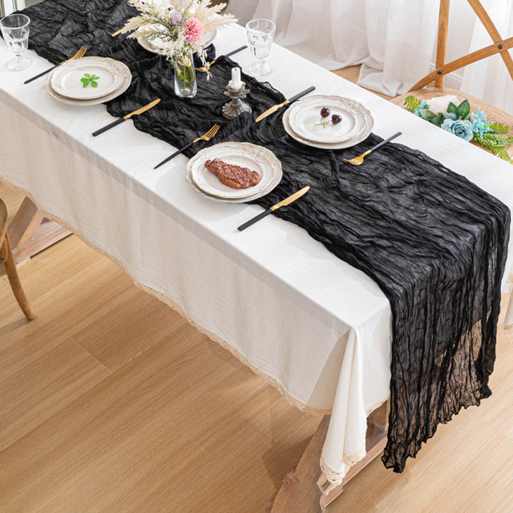 Wedding Party Table Runner Gauze Halloween Style Pleated Pure Black Stain-Proof Reusable Table Protection Decor Prom Image 8