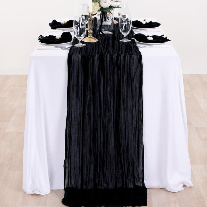 Wedding Party Table Runner Gauze Halloween Style Pleated Pure Black Stain-Proof Reusable Table Protection Decor Prom Image 9