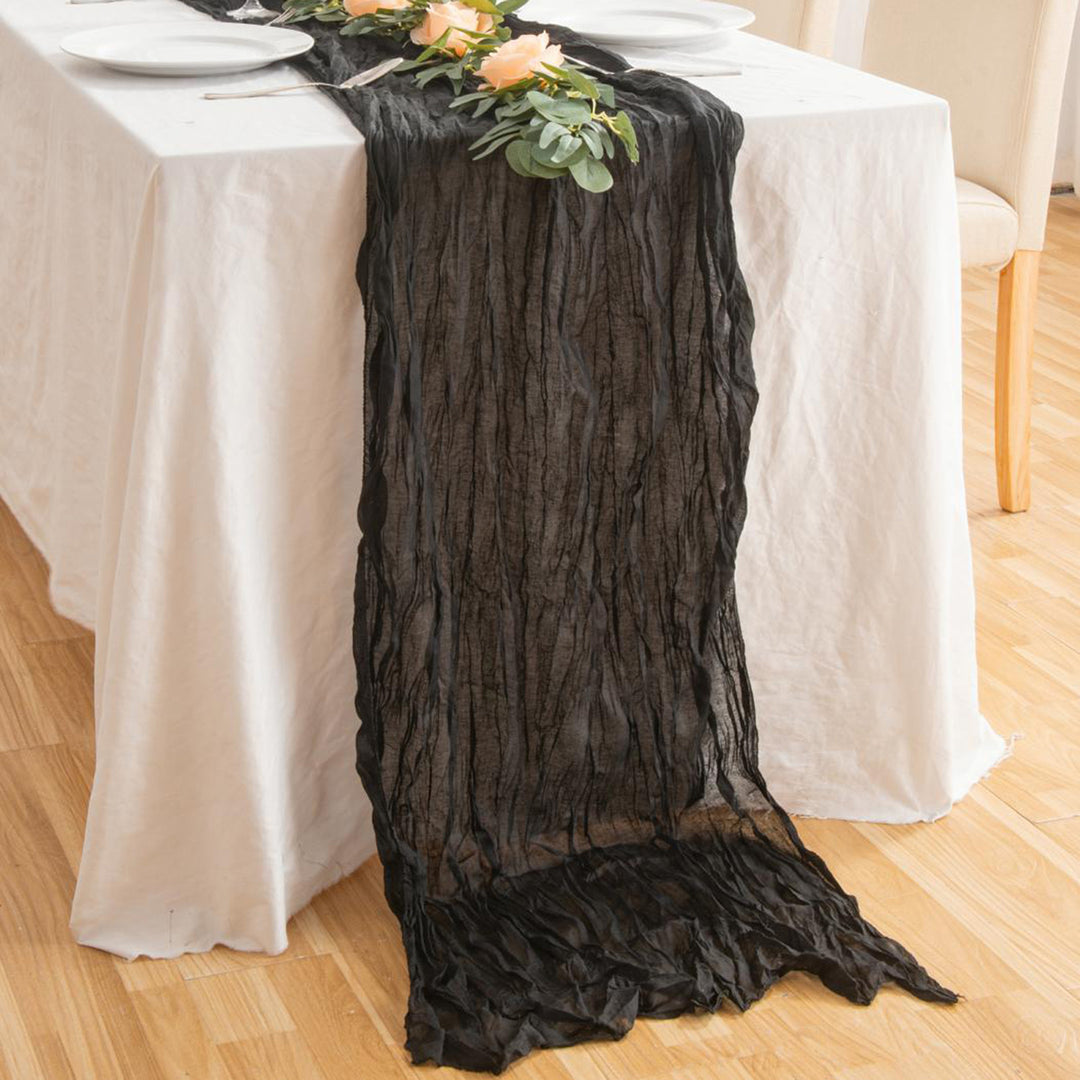 Wedding Party Table Runner Gauze Halloween Style Pleated Pure Black Stain-Proof Reusable Table Protection Decor Prom Image 10