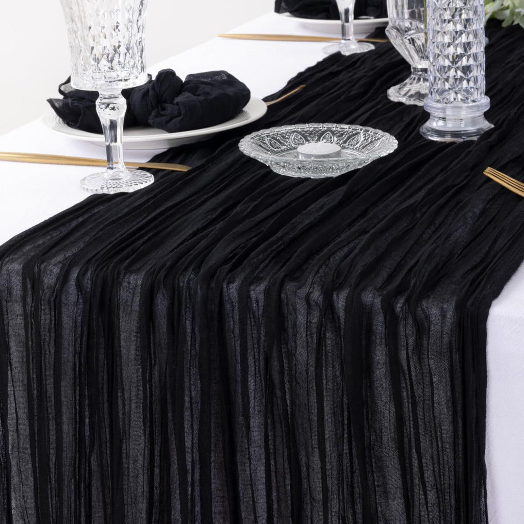 Wedding Party Table Runner Gauze Halloween Style Pleated Pure Black Stain-Proof Reusable Table Protection Decor Prom Image 12