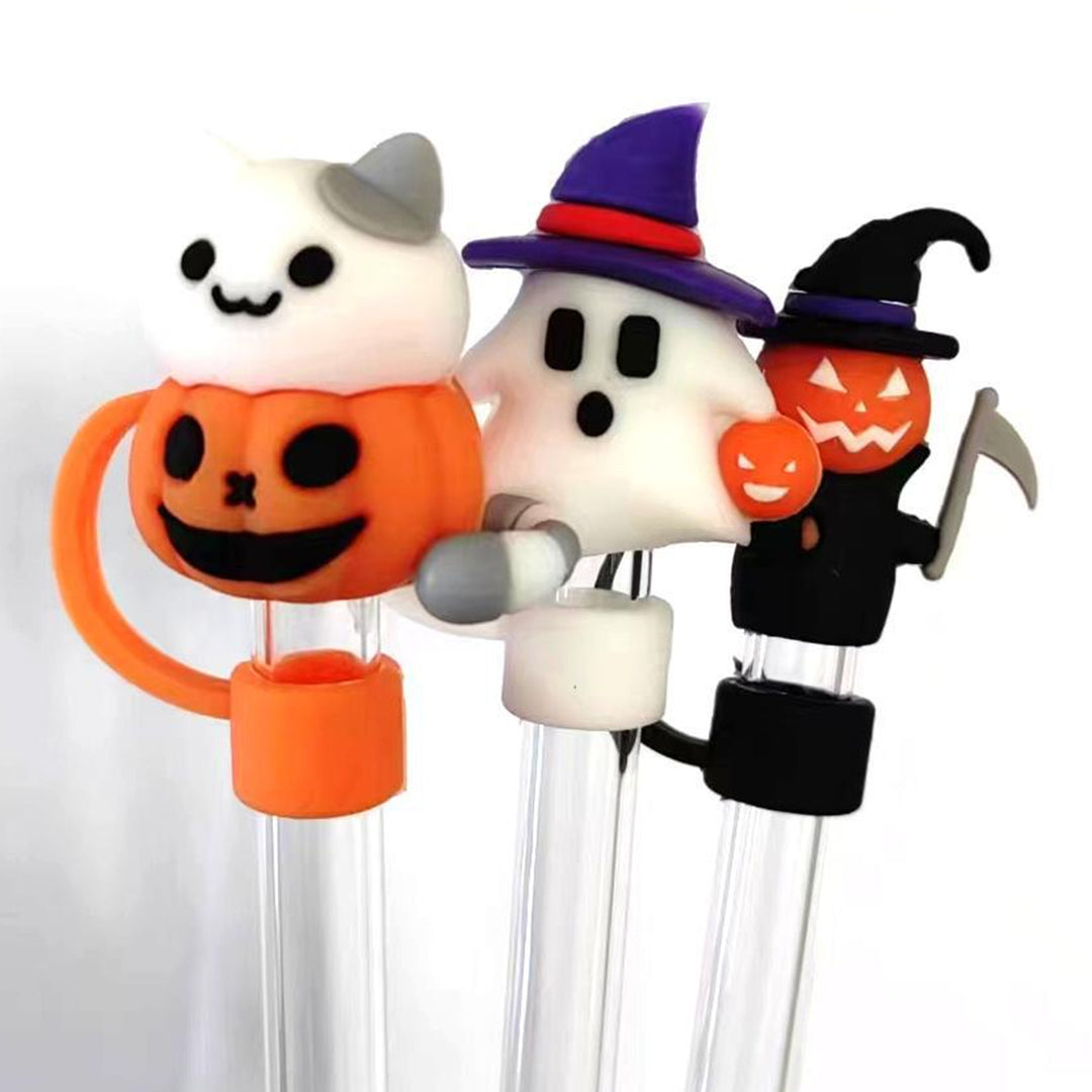 5Pcs Halloween Straw Hat Silicone Lid Cute Ghost Design Food-Grade Non-Slip Reusable Easy to Use Carry Perfect Cup Image 10