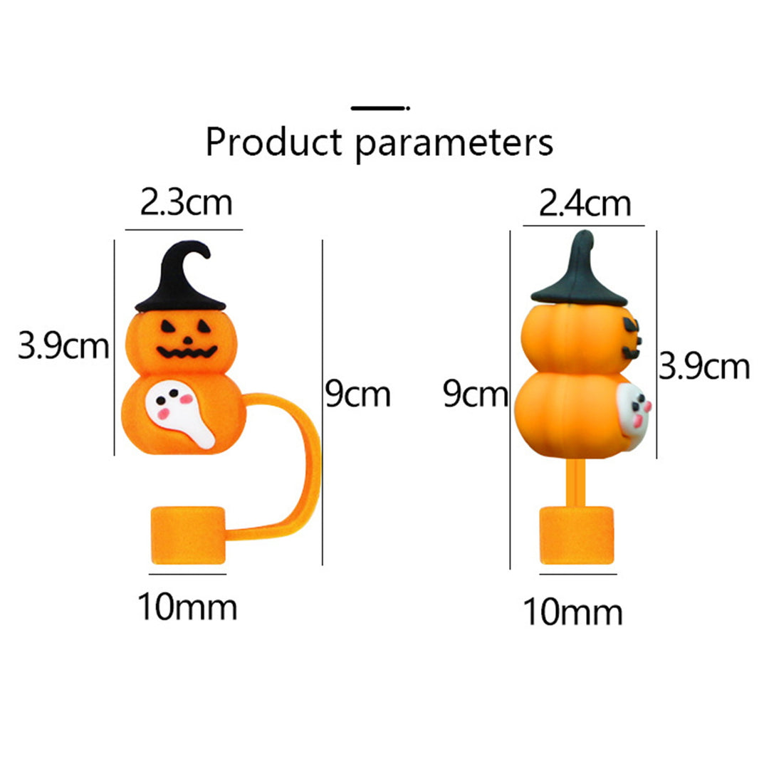 6Pcs Ghost Silicone Straw Cap 10mm Tips Lids Reusable Dust-Proof Pumpkins Topper Set for Cup Party Decor Halloween Theme Image 4