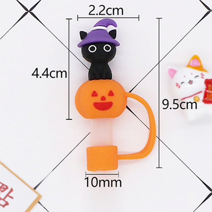 6Pcs Ghost Silicone Straw Cap 10mm Tips Lids Reusable Dust-Proof Pumpkins Topper Set for Cup Party Decor Halloween Theme Image 9