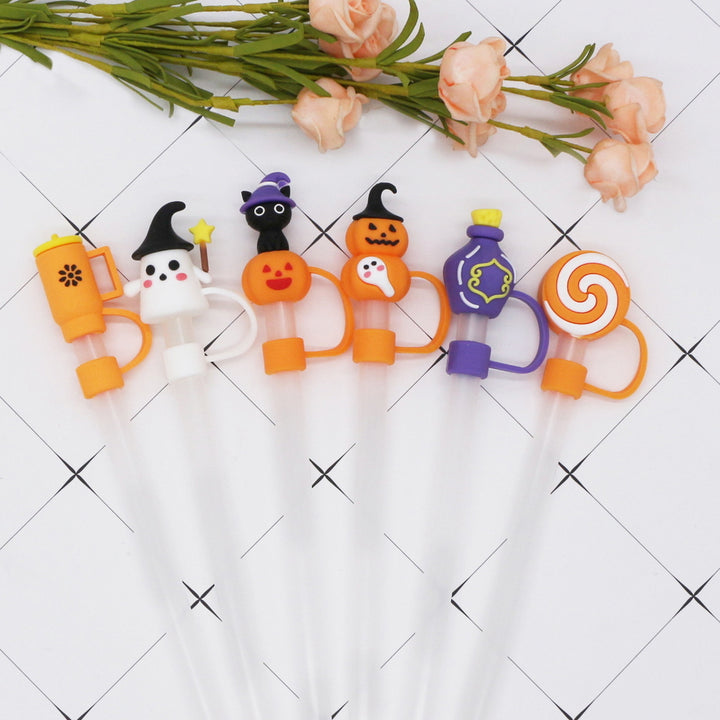 6Pcs Ghost Silicone Straw Cap 10mm Tips Lids Reusable Dust-Proof Pumpkins Topper Set for Cup Party Decor Halloween Theme Image 12