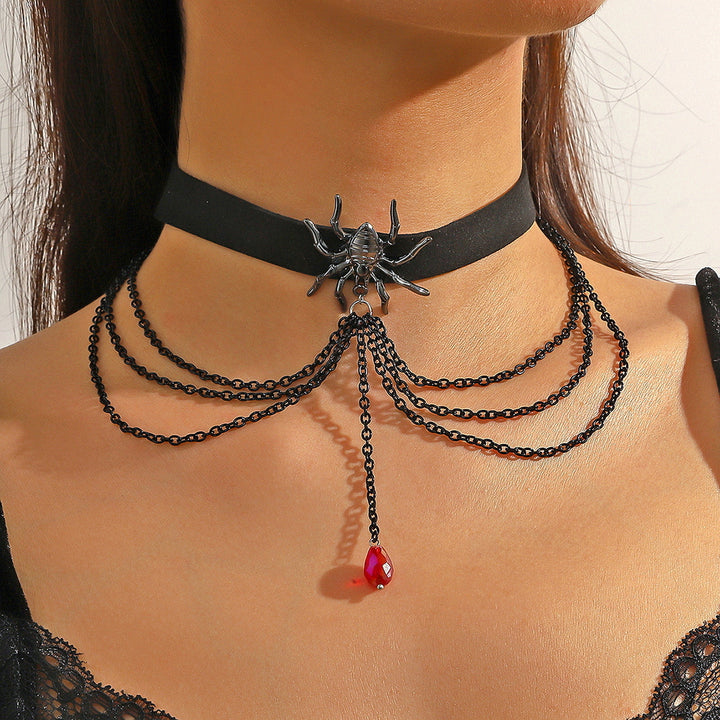 Women Halloween Necklace Spider Bat Skull Pumpkin Pendant Chain Dark Style Double-layer Cosplay Choker Neck Jewelry Image 1