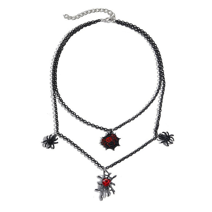 Women Halloween Necklace Spider Bat Skull Pumpkin Pendant Chain Dark Style Double-layer Cosplay Choker Neck Jewelry Image 7