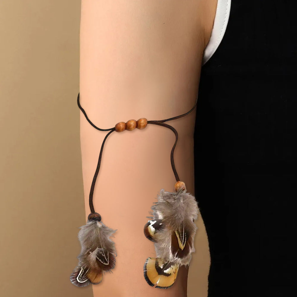 Women Feather Bracelet Punk Gothic Style Adjustable Beaded Arm Bracelet Halloween Party Performance Cosplay Jewelry Image 2