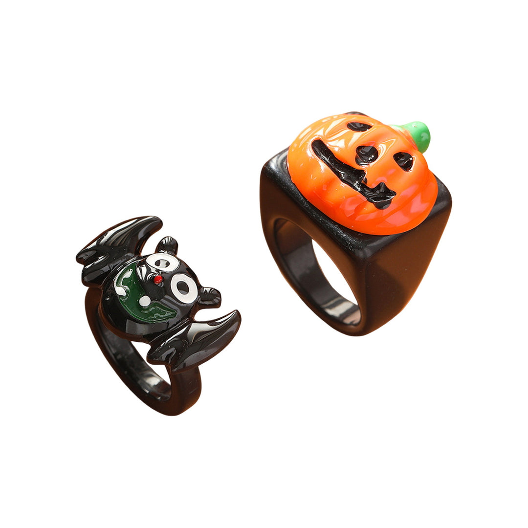 2 Pcs Unisex Halloween Ring Hip Hop Style Bat Pumpkin Smooth Dark Style Finger Ring Halloween Party Hand Decoration Image 4