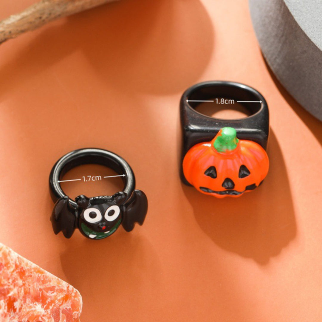 2 Pcs Unisex Halloween Ring Hip Hop Style Bat Pumpkin Smooth Dark Style Finger Ring Halloween Party Hand Decoration Image 6