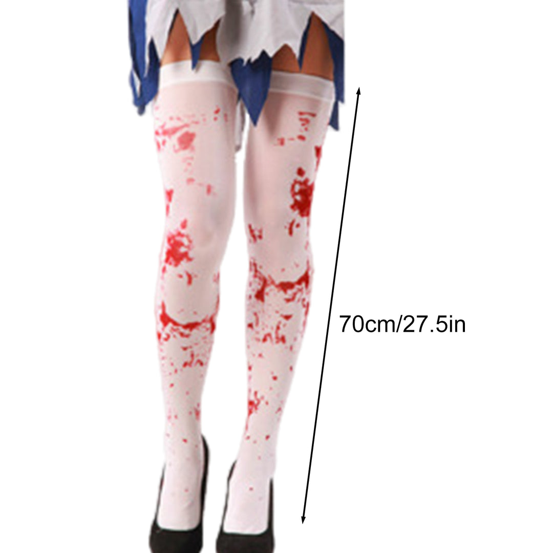 1 Pair Halloween Socks Nurse Cosplay Horror Thriller Style Elastic Anti-slip Thigh Length Zombie Blood Stains Image 6