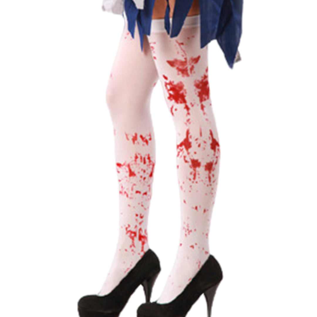 1 Pair Halloween Socks Nurse Cosplay Horror Thriller Style Elastic Anti-slip Thigh Length Zombie Blood Stains Image 8