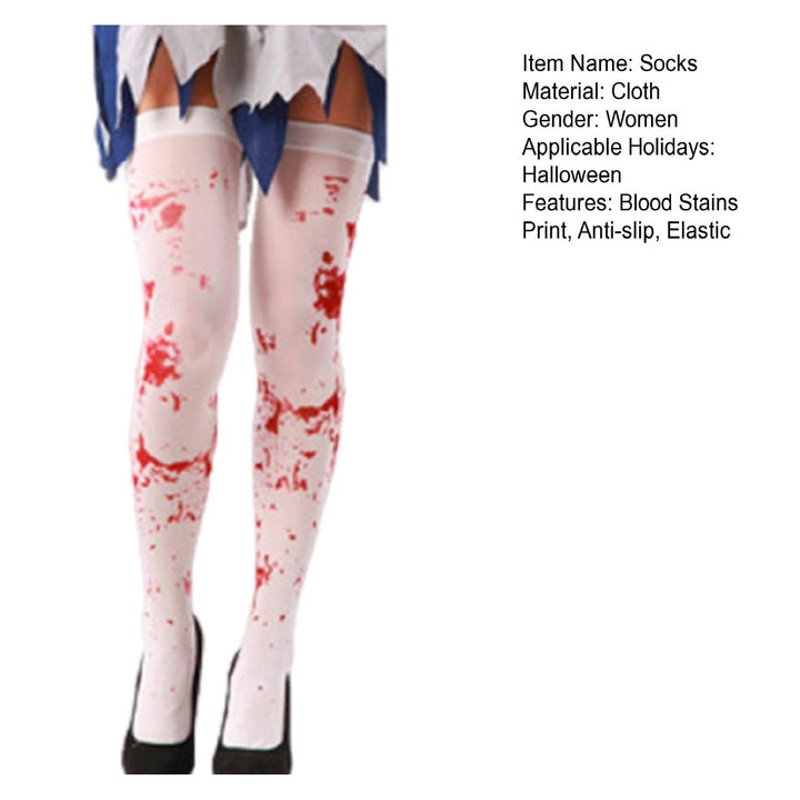 1 Pair Halloween Socks Nurse Cosplay Horror Thriller Style Elastic Anti-slip Thigh Length Zombie Blood Stains Image 10