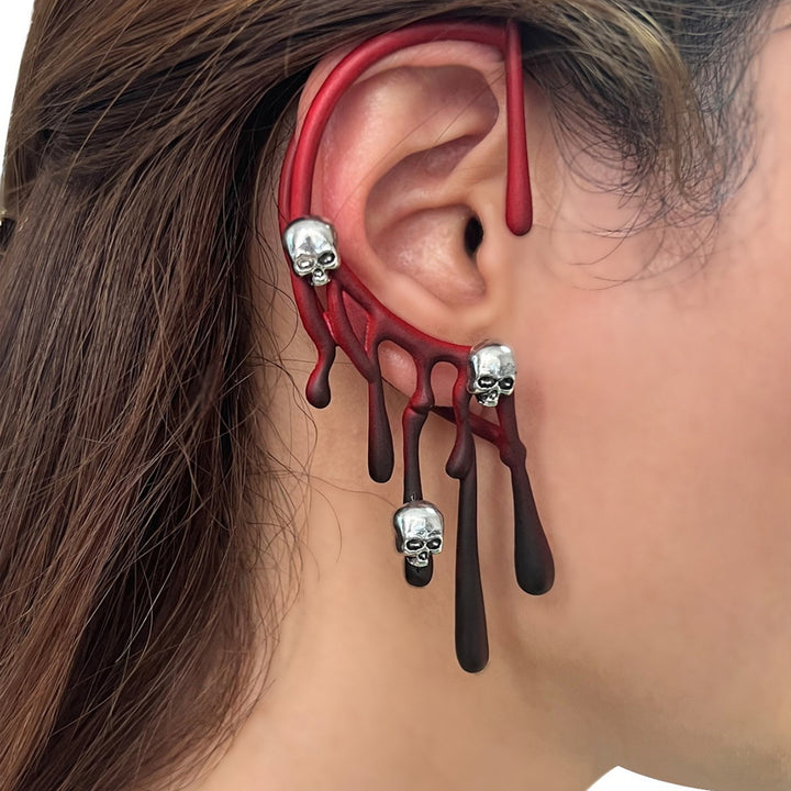 Women Halloween Ear Cuff Exaggerated Style Fulgurite Skull Decor Hollow Out Retro Individual Wine Red Party Canival Image 1