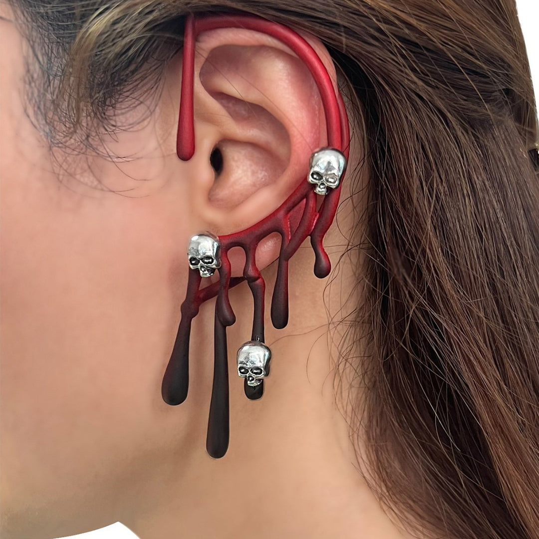 Women Halloween Ear Cuff Exaggerated Style Fulgurite Skull Decor Hollow Out Retro Individual Wine Red Party Canival Image 7