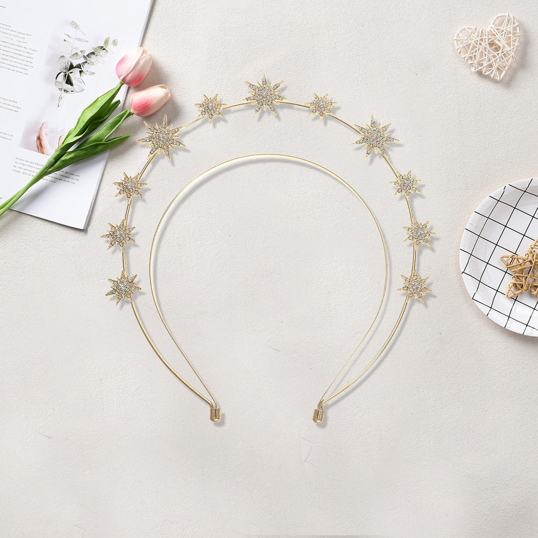 Gold Rhinestone Headband for Women Stylish Star Design Lightweight Bridal Wedding Crown Hair Accessories for Daily Wear Image 1