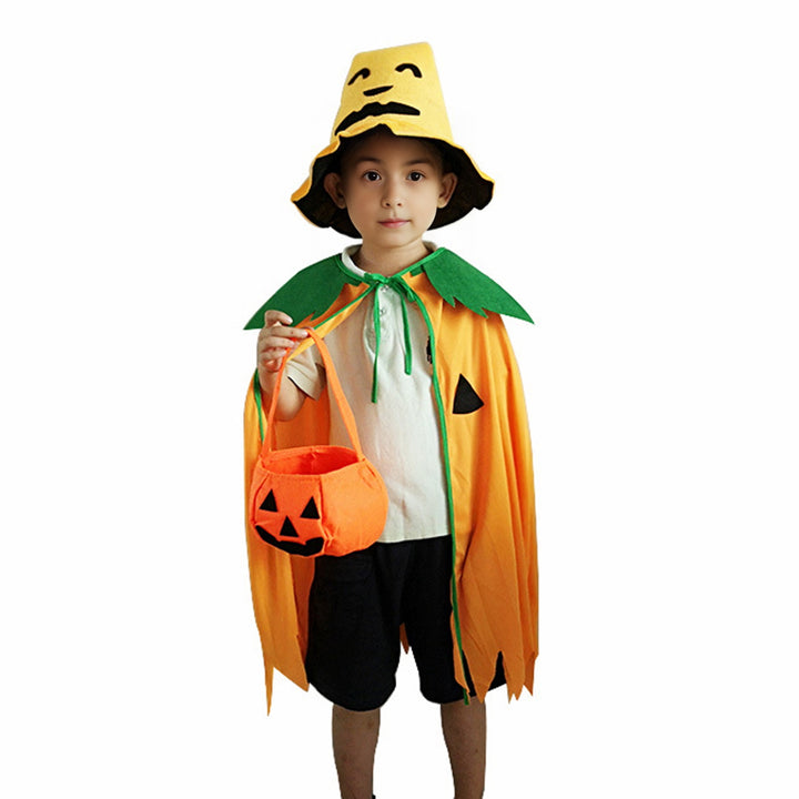 Children Halloween Costume Lace-up Cape Pumpkin Candy Handbag Cartoon Topper Hat Cosplay Performance Halloween Party Image 10