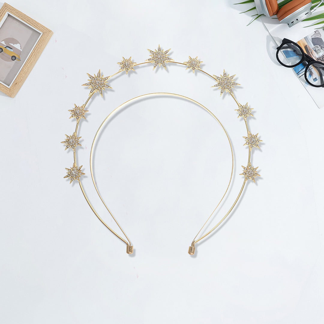 Gold Rhinestone Headband for Women Stylish Star Design Lightweight Bridal Wedding Crown Hair Accessories for Daily Wear Image 4