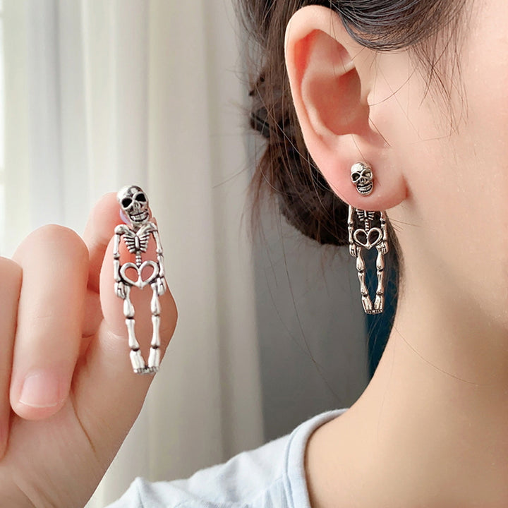 1 Pair Women Halloween Earrings Skeleton Shape Punk Exaggerated Polished Alloy Skull Jewelry Club Party Ear Jewelry Image 1