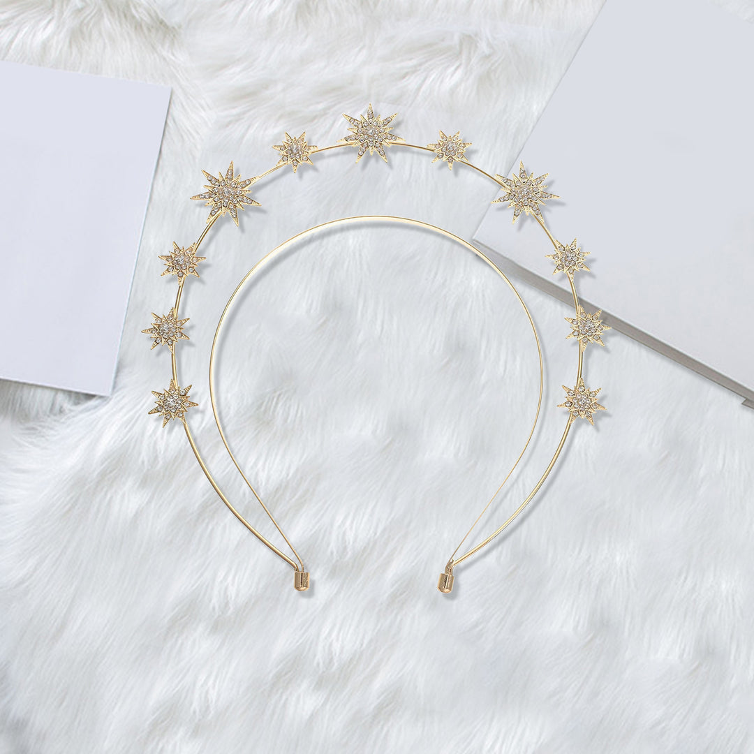 Gold Rhinestone Headband for Women Stylish Star Design Lightweight Bridal Wedding Crown Hair Accessories for Daily Wear Image 7