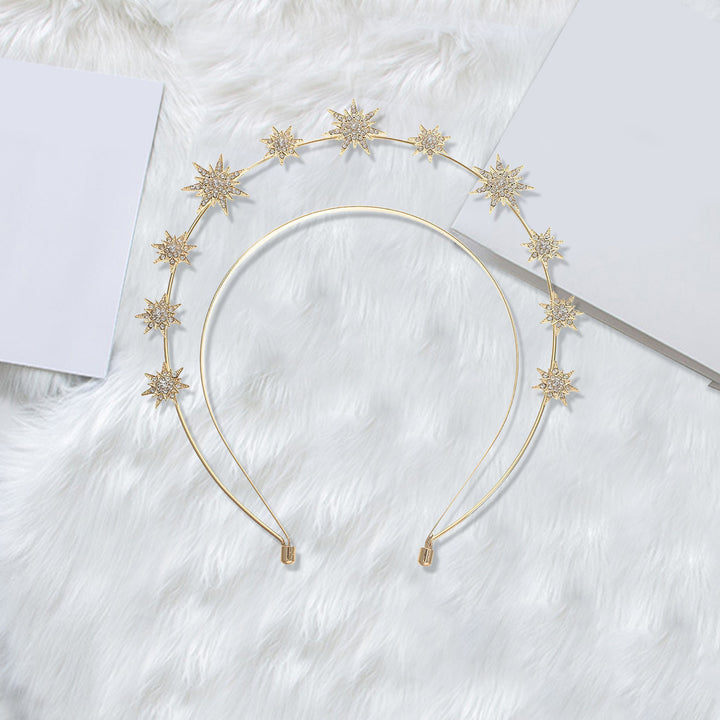 Gold Rhinestone Headband for Women Stylish Star Design Lightweight Bridal Wedding Crown Hair Accessories for Daily Wear Image 7